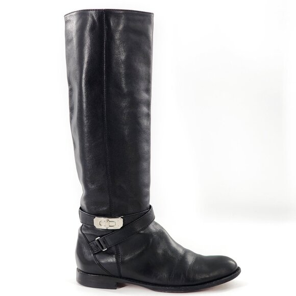 COACH 5 Silver Turnlock Christine Leather Riding Boots Tall Knee-High - Picture 1 of 9
